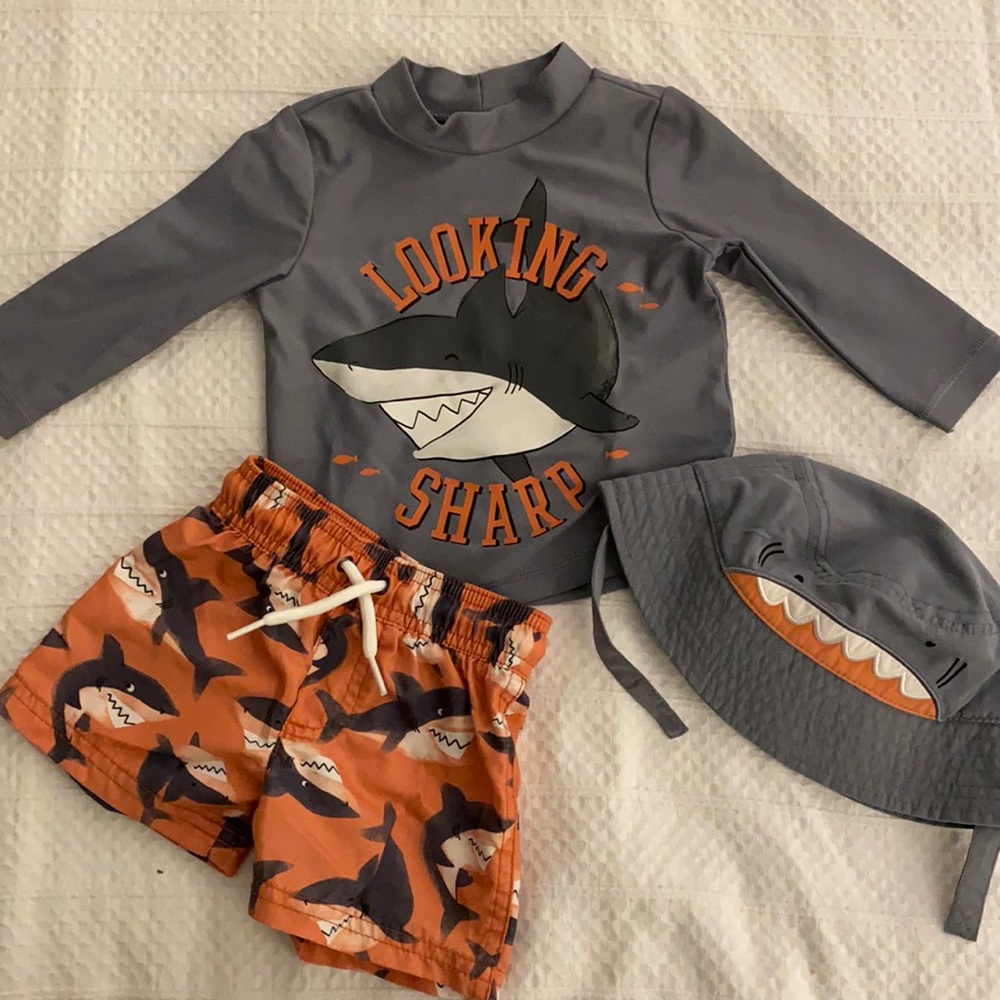 SOLD!! Carter’s - 3pc boys shark swim set
